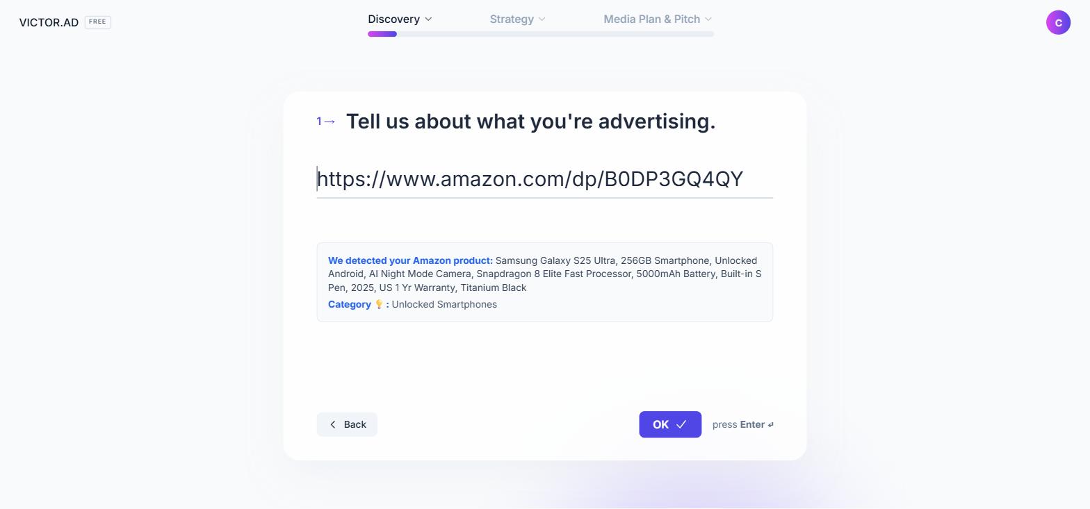 The product recap card after analysis, showing brand, price and category
